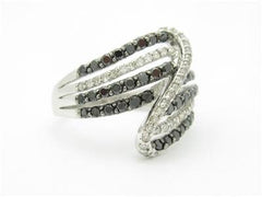 LIV 14k White Gold Black & White Diamonds Swirl Open Work Wide Design Band Ring Gift