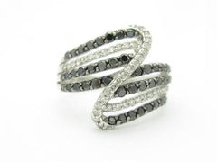 LIV 14k White Gold Black & White Diamonds Swirl Open Work Wide Design Band Ring Gift