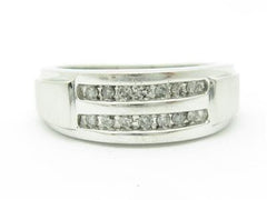 LIV 14K White Gold & Diamonds Double Row Design Wide Band Ring