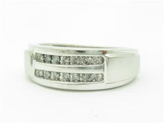 LIV 14K White Gold & Diamonds Double Row Design Wide Band Ring