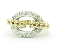 LIV 14K Yellow & White Gold Diamonds Pave Link Design Band Cable Twist Ring Gift