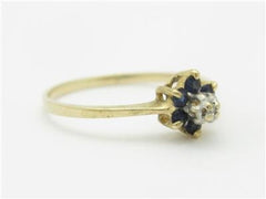 LIV 14k Yellow Gold & Diamonds Blue Sapphire Flower Design Halo Band Ring Gift