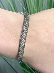 LIV Platinum Sterling Silver Pave Set Champagne Sapphire Wide Bangle Bracelet 7" L