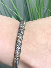 LIV Platinum Sterling Silver Pave Set Champagne Sapphire Wide Bangle Bracelet 7" L