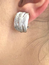 LIV Platinum Sterling Silver Genuine Diamond Dome Leaf Design Pave Halo Earrings