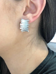 LIV Platinum Sterling Silver & Diamonds Pave Bamboo Cable French Back Earrings Gift