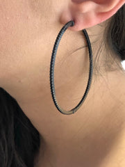 LIV 18k Black Gold Sterling Silver Micro Pave Black Sapphire Inside Out Round Hoops