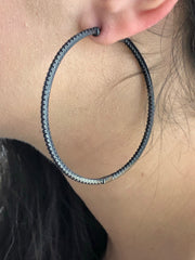 LIV 18k Black Gold Sterling Silver Micro Pave Black Sapphire Inside Out Round Hoops