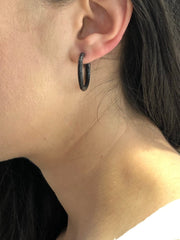 LIV 18k Black Gold Sterling Silver Micro Pave Black Sapphire Inside Out Oval Hoops