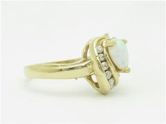 LIV 14k Yellow Gold & Diamonds White Opal Halo Design Band Ring Gift