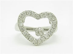 LIV 14k White Gold & Diamonds Open Heart Design Pave Floating Flower Ring Gift