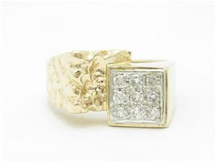 LIV 14k Yellow Gold & Diamonds Nugget Design Men's Band Hand Made Ring Gift