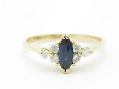 LIV 14k Yellow Gold & Diamonds Blue Sapphire Marquee Design Band Ring Gift