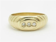 LIV 14k Yellow Gold & Diamonds Cable Design 3 Stone Bezel Band Hand Made Ring Gift