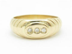 LIV 14k Yellow Gold & Diamonds Cable Design 3 Stone Bezel Band Hand Made Ring Gift