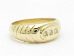 LIV 14k Yellow Gold & Diamonds Cable Design 3 Stone Bezel Band Hand Made Ring Gift