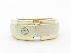 LIV 14k White & Yellow Gold Diamond Satin Finish Design Wide Band Men's Ring