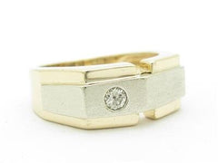 LIV 14k White & Yellow Gold Diamond Satin Finish Design Wide Band Men's Ring