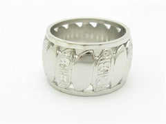 LIV 14k White Gold Diamond Cut Hand Engraved Design Vintage Design Band Wide Ring Gift