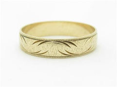 LIV 10k Yellow Gold Diamond Cut Mill Grain Design Vintage Design Band Hand Made Ring