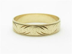 LIV 10k Yellow Gold Diamond Cut Mill Grain Design Vintage Design Band Hand Made Ring