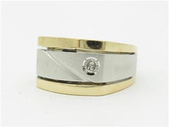 LIV 14k Yellow & White Gold Round Diamond Bezel Set Design Men's Band Ring Gift