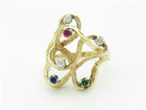 LIV Vintage Design 14k Yellow Gold & Diamond Color Stone Abstract Design Estate Style Ring Gift