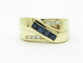 LIV 14k Yellow Gold & Diamonds Blue Sapphire Men's Rectangular Design Band Ring Gift