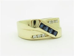 LIV 14k Yellow Gold & Diamonds Blue Sapphire Men's Rectangular Design Band Ring Gift