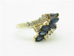 LIV Vintage 14k Yellow Gold & Diamonds Blue Sapphire Marquee Design Band Ring Gift