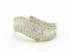 LIV 14k Yellow Gold & Diamonds Baguette Round Wave Design Wide Band Ring Gift