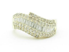 LIV 14k Yellow Gold & Diamonds Baguette Round Wave Design Wide Band Ring Gift