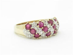 LIV 10k Yellow Gold & Diamonds Red Ruby Zig Zag Design Wide Band Ring