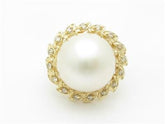 LIV 14k Yellow Gold & Diamonds Mabe Pearl Halo Design Circle Band Ring Bridal Gift