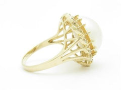 LIV 14k Yellow Gold & Diamonds Mabe Pearl Halo Design Circle Band Ring Bridal Gift