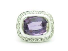 LIV 14k White Gold & Diamond Purple Amethyst Halo Design Checkerboard Cut Stone Ring