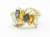 LIV 14k Yellow Gold & Multi Color GemStone Design Marquee 6 Stone Band Ring Gift
