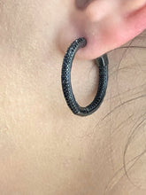 LIV 18k Black Gold Sterling Silver Micro Pave Black Sapphire Inside Out Oval Hoops