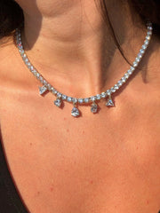 LIV Platinum Sterling Silver White Sapphire Multi Shape Stone Design Tennis Necklace