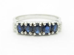 LIV 14k White Gold & Diamonds Blue Sapphire Oval Vintage Design Band Hand Made Ring