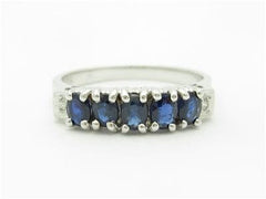 LIV 14k White Gold & Diamonds Blue Sapphire Oval Vintage Design Band Hand Made Ring