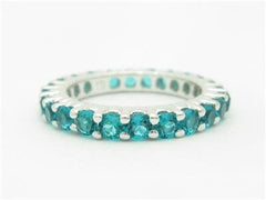 LIV 14k White Gold & Blue Sapphire Eternity Design Common Prong Band Hand Made Ring