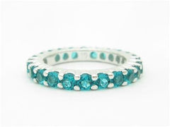 LIV 14k White Gold & Blue Sapphire Eternity Design Common Prong Band Hand Made Ring