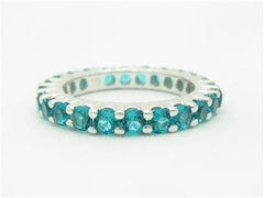 LIV 14k White Gold & Blue Sapphire Eternity Design Common Prong Band Hand Made Ring