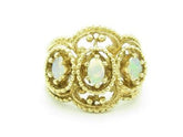 LIV 14k Yellow Gold & White Opals Wide Vintage Design Open Band Hand Made Ring Gift