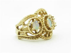 LIV 14k Yellow Gold & White Opals Wide Vintage Design Open Band Hand Made Ring Gift
