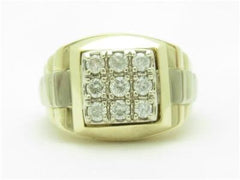 LIV 14k Yellow & White Gold Men's Genuine Diamond Square Design Cable Band Ring Gift