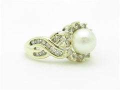 LIV 14k Yellow Gold & Diamonds Pearl Twist Design Channel Set Band Ring Bridal Gift