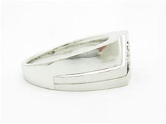 LIV 14k White Gold Diamonds Round Cut Prong Set Men's Design Rectangular Band Ring