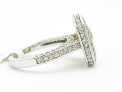 LIV 14k White Gold & Diamonds Emerald Cut Golden Citrine Halo Pave Design Band Ring